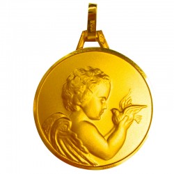 medaille bapteme ange oiseau or 