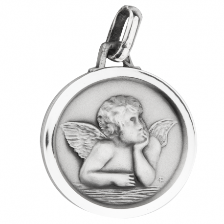 medaille bapteme ange liseret poli argent 