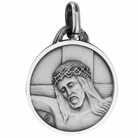 medaille bapteme christ en croix argent