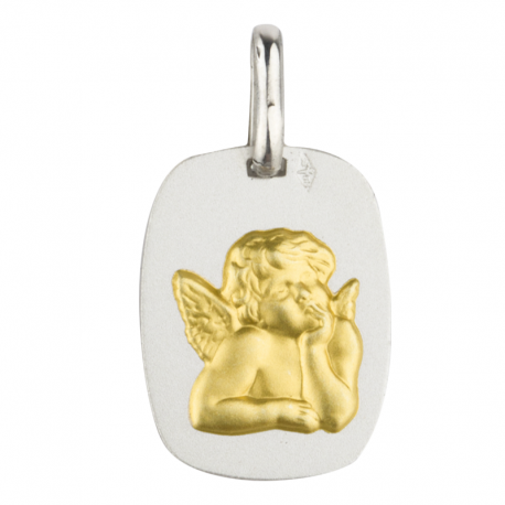 medaille bapteme ange adorateur rectangle argent