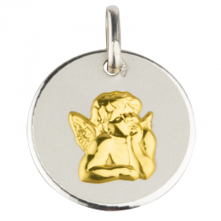 medaille bapteme ange adorateur rond argent 