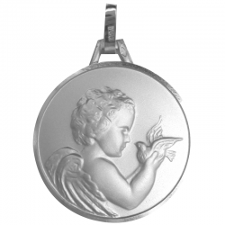 medaille ange oiseau argent