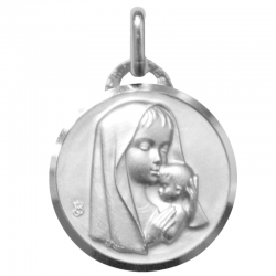 medaille bapteme vierge enfant affection argent