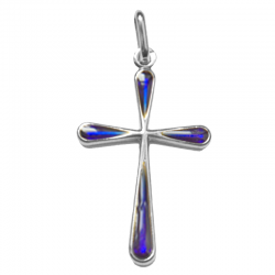 pendentif bapteme croix bleue argent