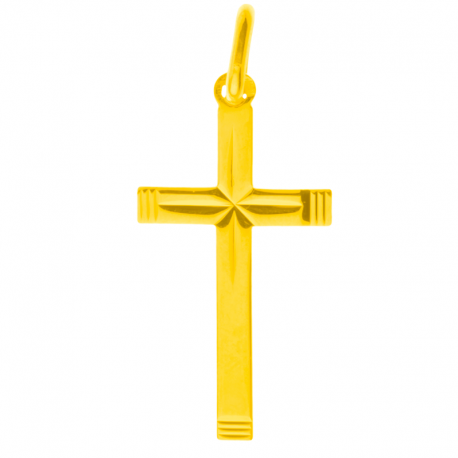 pendentif croix bapteme facettes rosace or