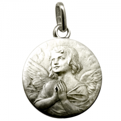 medaille bapteme ange meditatif argent