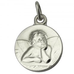 medaille bapteme ange meditant argent