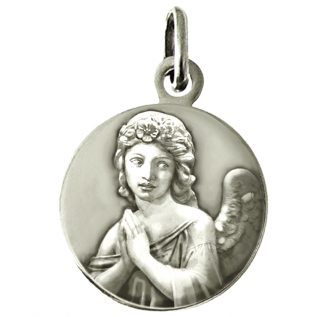 medaille bapteme ange couronne fleurs argent