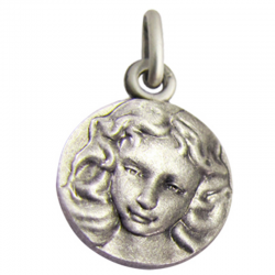 medaille bapteme visage ange argent