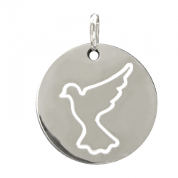 medaille bapteme colombe en vol filet argent