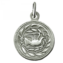 medaille bapteme colombe lauriers argent