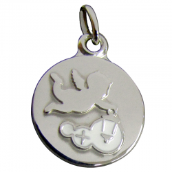 medaille bapteme ange lanterne argent 