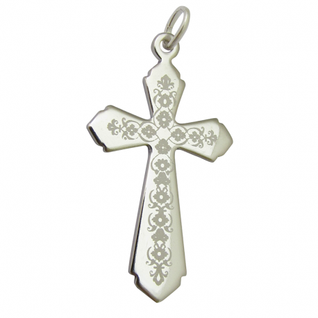 pendentif bapteme croix florale argent