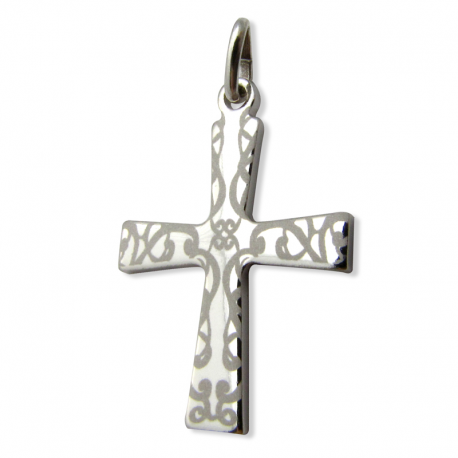 pendentif bapteme croix volutes argent 