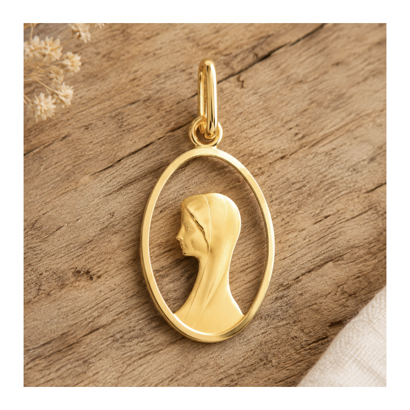Médaille Vierge jeune ovale ajourée (plaqué or)