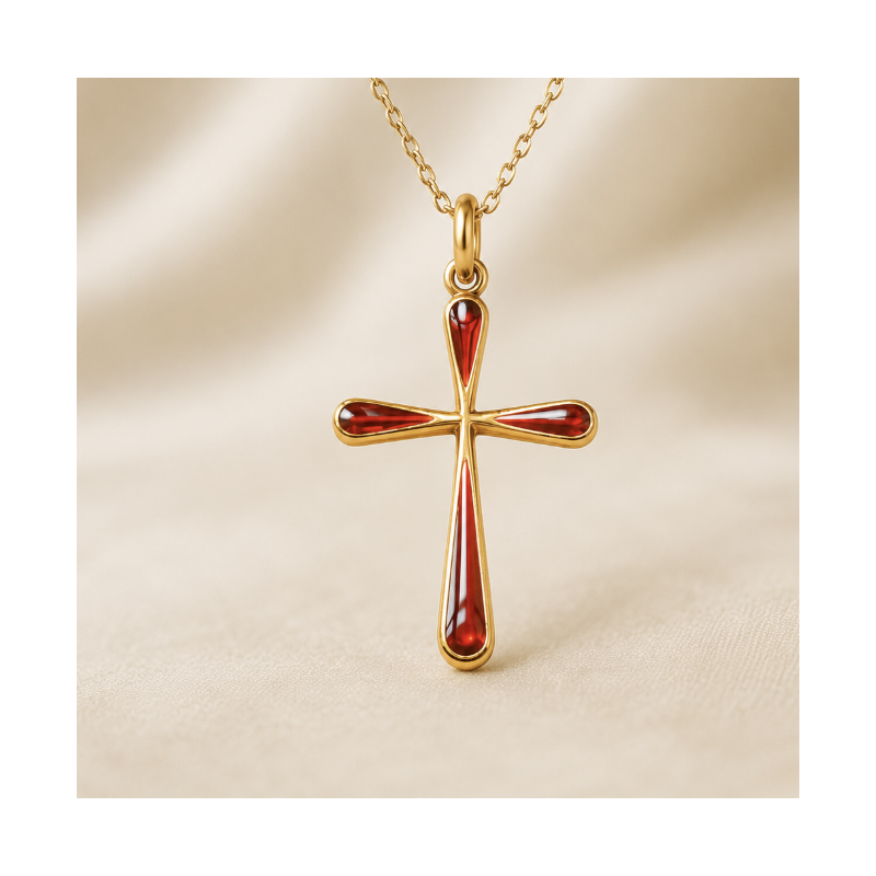 Pendentif Croix rouge (plaqué or)