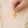 Pendentif Croix facettes et rosace (plaqué or)