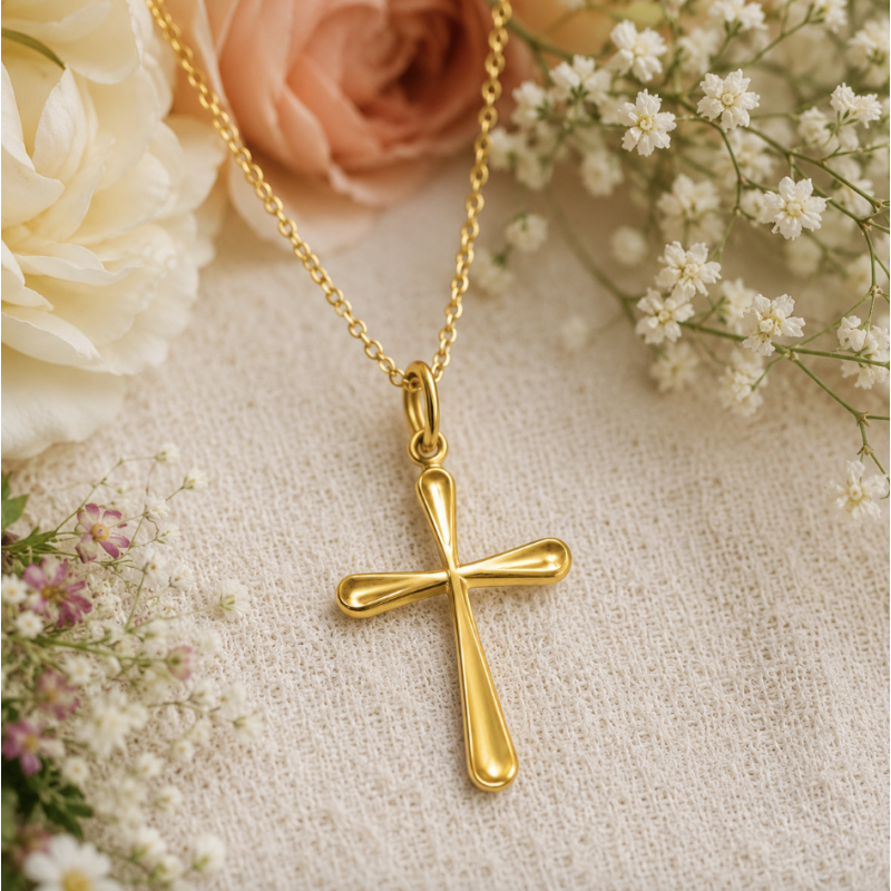 Pendentif Croix stylisée (plaqué or)