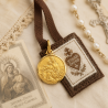 Médaille Scapulaire sacré cœur brillant (plaqué or)