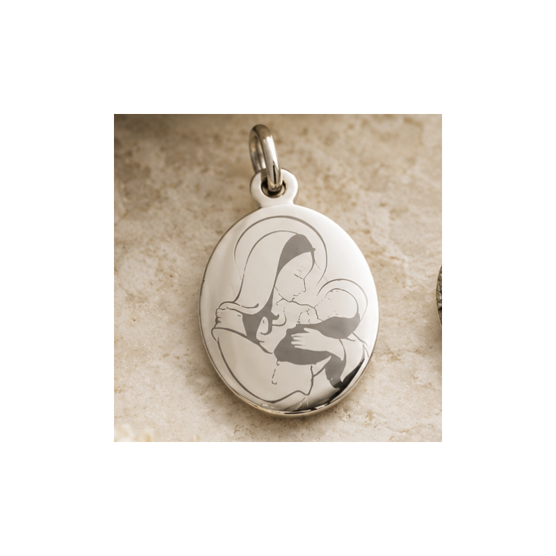 Médaille Laser Vierge à l'Enfant ovale (argent)