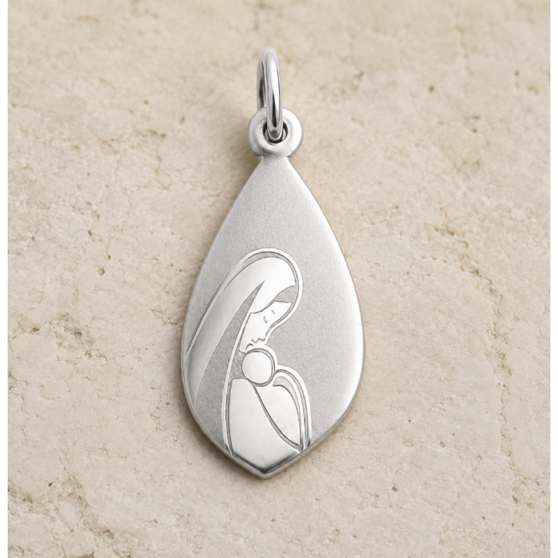 Médaille Vierge à l'Enfant goutte gravure laser (argent)