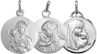 Medaille de bapteme de vierge à l'enfant en argent