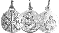 Medaille de bapteme de saint et symbole en argent