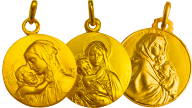 Médaille de baptême Vierge à l'enfant Or 18 carats